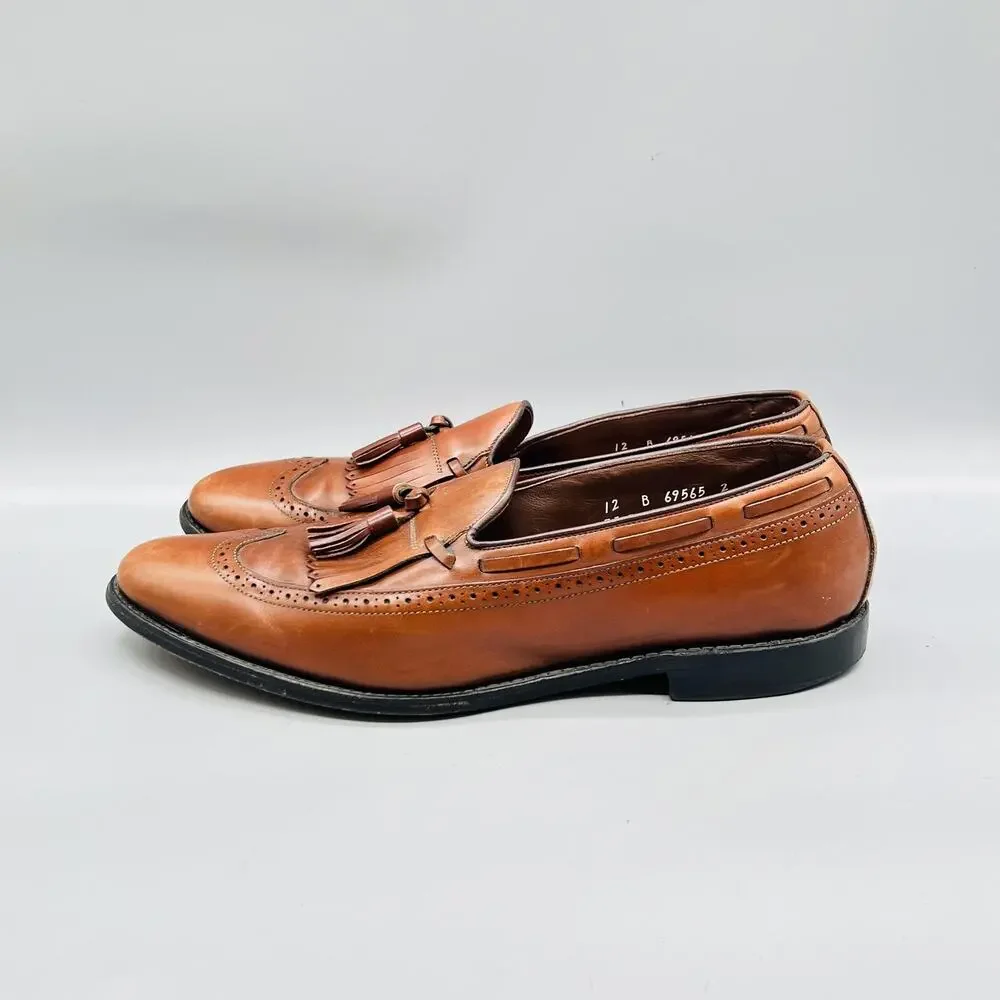 Allen Edmonds Shoes Mens 12 Brown Leather Mansfield Tassel Loafers Wingtip Dress